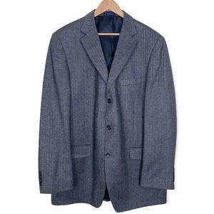Stafford Mens Lamb Wool Sport Coat size 44 Long Herringbone Black Grey NWOT